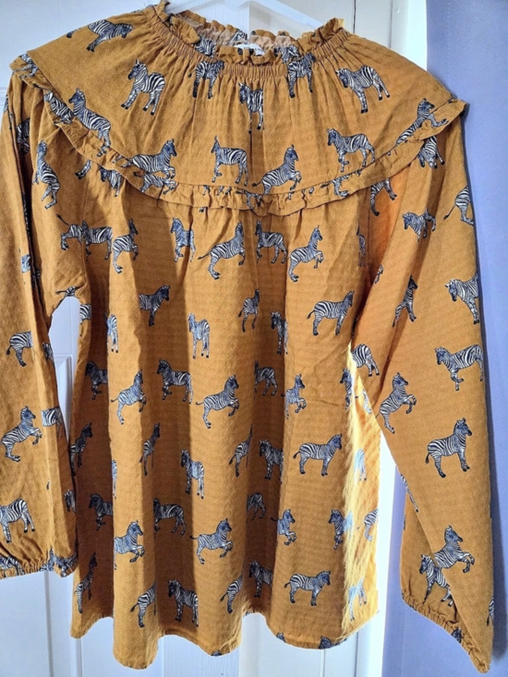 Michael McDowell Zebra Print Ruffle Blouse in Orange Medium